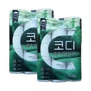 코디 순수 3겹 데코 화장지 30m 30롤 비데겸용 x 2팩