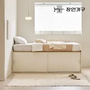 장인가구 도피오 슬라이딩 빅수납 높은 침대 프레임 SS 높이620)+7존포켓유로탑