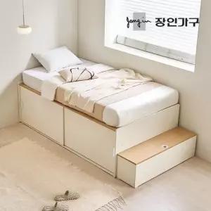 장인가구 도피오 슬라이딩 빅수납 높은 침대 프레임 SS 높이620)+7존포켓+수납계단