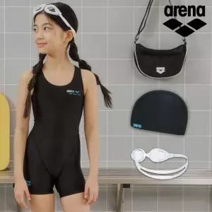 아레나 여아 킥앤풀 여아동 3부 반신 블랙 수영복 키트 A5SG1KG04