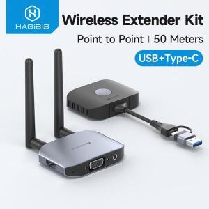 Hagibis 무선 HDMI 호환 송기  리시버 키트 USB C타입 듀얼 플러그 익스텐더 TV 동글 디스플레이 프로젝터