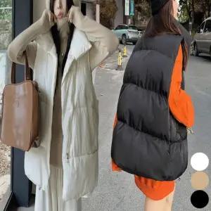 여성 하이넥 패딩조끼 밑단 스트링 오버핏 패쪼 쪼끼