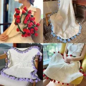 장미 담요 꽃다발 크로셰 꽃 수제 소파 Manta De Ramo rosas