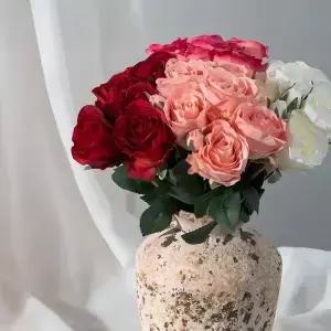 3pcs 인공 10 헤드 스노우 마운틴 로즈 꽃다발 실크 가짜 꽃 침실 장식 장미 시뮬레이션