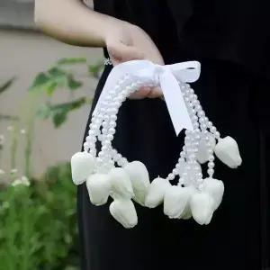 워터폴 펄 화이트 칼라 실크 웨딩 신부 부케 가벼운 실물 같은 꽃 들러리 장식용