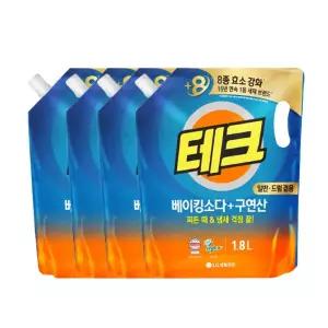 테크 베이킹소다+구연산 액체세제 일반/드럼 겸용 1.8L 4개