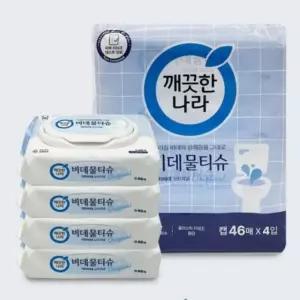 깨끗한나라 닥터비데 비데물티슈 캡형 46매 4팩 물티슈 캡형물티슈