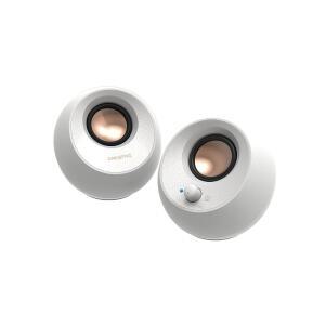 크리에이티브 페블 V3 미니멀리즘 2.0 USB-C 데스크톱 스피커(USB 오디오 포함), 선명한 대화 기능 향상, 블루투스 5.0, 8W RMS(최대 출력 16W), USB-A 컨버터 포함(화이트)