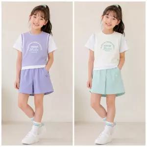블랙야크키즈 레이어드 디테일이 돋보이는 반팔티셔츠+큐롯팬츠 세트[정상가109,000원][클로이큐롯팬츠세트