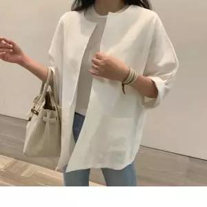 여성 노카라 여름 린넨오버펫자켓 쥬디제이 여성여름자켓 쟈켓 여름자켓 여자 재킷 크롭 라운드 반팔