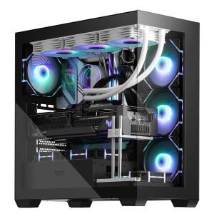 다크플래시 ATX 미드타워 PC 케이스, 4PWM ARGB 팬 컴퓨터 케이스 사전 설치, 풀뷰 듀얼 강화 유리 게이밍 PC 케이스, 타입 C 포트, 최대 360mm 수냉 라디에이터, 블랙(DS900) 지원