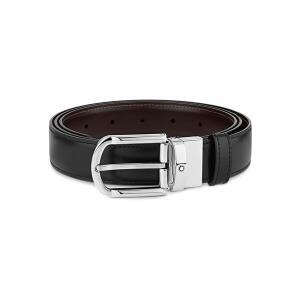 몽블랑 회전식 라운드 편자형 버클 30mm 블랙 브라운 리버서블 레더 벨트 111080