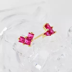 14K GF 골드필드 핀 하트큐빅 귀걸이 블루밍 핑크 14K 골드필드 귀걸이 큐빅 일자핀 여자 데일리