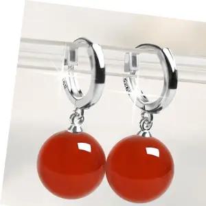 원석 은침 천연 붉은 S925 8mm 똑딱이 마노 귀걸이