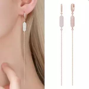 엘렌 14K 금침 로즈골드 원터치링 체인 롱 드롭 귀걸이