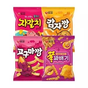 [농심] 농심 자갈치 문어맛 감자깡 고구마깡 꿀꽈배기 스낵 과자 4개 번들 x 4개