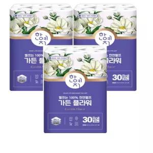 한예지 화장지 3겹 30롤 3팩 가든플라워 천연펄프 두루마리