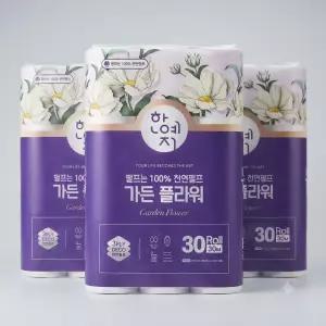 한예지 천연펄프 가든 플라워 3겹 30m 30롤 3팩