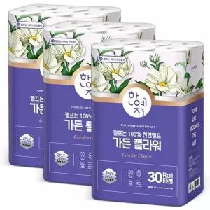 [한예지] 가든 플라워 천연펄프 화장지 3겹 30m 30롤 3팩
