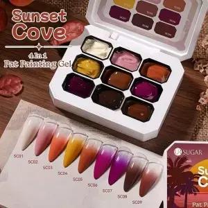 UR SUGAR 9 컬러 패팅 페인팅 젤 네일 폴리쉬 세트 4 in 1 UV LED 쏙 오프 아트 스펀지 그라데이션 디자인