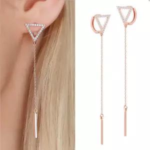 프리즘 14K 금침 로즈골드 원터치링 체인 롱 드롭 귀걸이