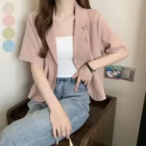 여자 여름 정장 반팔 자켓 세미 크롭 숏 재킷 4컬러
