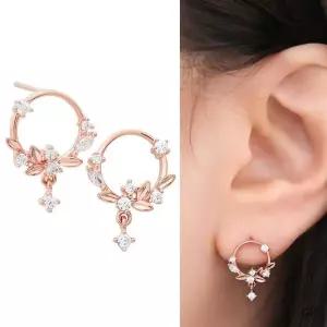 14K 골드필드 핀 라운드 리스 일자침 귀걸이
