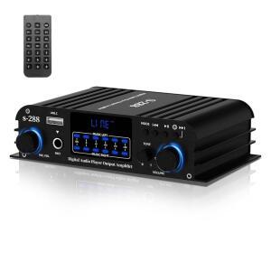[미국배송] 1200W 앰프 홈 오디오 4 채널 BLUETOOTH5.0 소형 앰프 RMS 45WX4 300W*4 피크 파워 스테레오 수신기(USB SD 시어터 노래방 RCA용 클래스 D 스피커 차고)