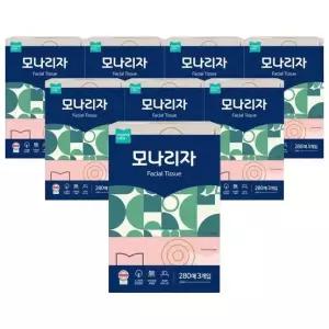모나리자 미용티슈 280매x3개입 x 8팩 각티슈 화장지 휴지