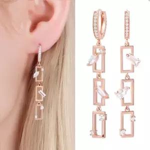 레이첸 14K 금침 로즈골드 큐빅 원터치링 드롭 귀걸이