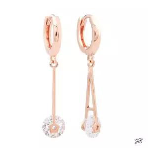 14K 금침 로즈골드 큐빅 포인트 별 스틱 드롭 원터치 링 귀걸이