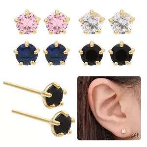 14K 골드필드 핀 4mm 컬러 큐빅 포인트 일자침 귀걸이