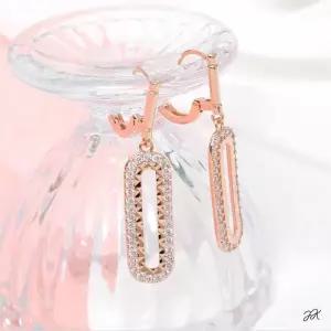 14K 금침 로즈골드 원터치 링 큐빅 클립 드롭 귀걸이