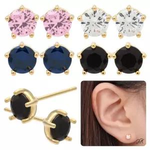 14K 골드필드 핀 5mm 컬러 큐빅 포인트 일자침 귀걸이
