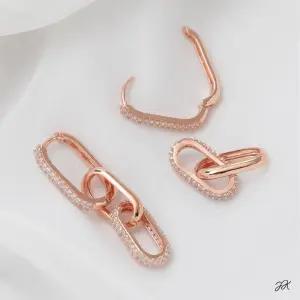 14K 금침 로즈골드 원터치 링 큐빅 클립 드롭 투웨이 귀걸이