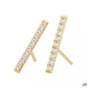 14K 골드 큐빅 스틱 일자침 금 귀걸이