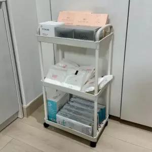 화이트 이동식 수납 트롤리 주방 정리용 3단 선반 거실 진열대 이동식선반 수납트롤리