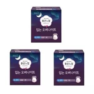 좋은느낌 입는 오버나이트 대형 8매 X 3팩 (총 24매) 편안한생리대 입는