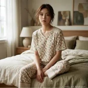 [갤러리아] 폴리스판 플라워 여성 이지웨어 상의 7부 하의 세트(EZ1963EZ1963B)