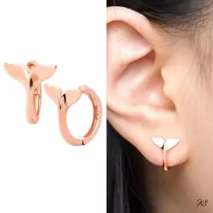 14K 로즈 골드 고래 꼬리 원터치 링 금 귀걸이