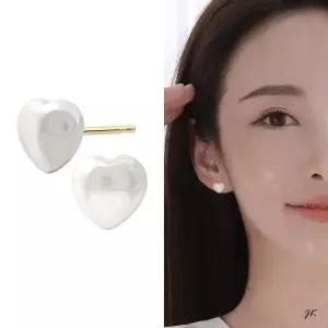 14K 진주 하트 볼륨 골드 금 귀걸이