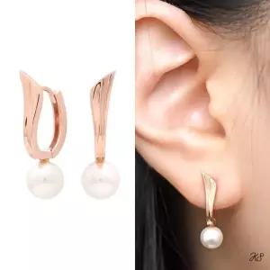 14K 로즈 골드 진주 원터치 금 귀걸이