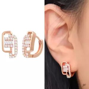 14K 금침 큐빅 클립 로즈골드 원터치 귀걸이
