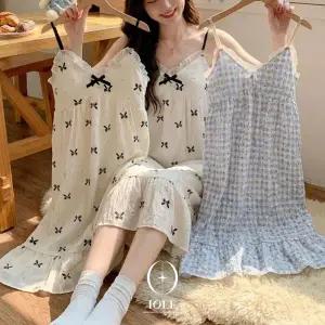 IOLE 리본블루밍 리본 프릴 여성잠옷 나시 원피스 여름 홈웨어