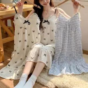 IOLE 리본블루밍 리본 프릴 여성잠옷 나시 원피스 여름 홈웨어
