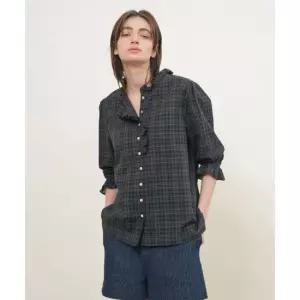제너럴아이디어 GF2LBL517DN 남성 셔츠 옥스포드 체크 프릴 블라우스 [DARK NAVY] GF2LBL517 6388929