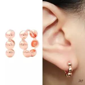 14K 로즈 골드 볼 원터치 링 금 귀걸이