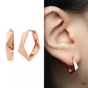 14K 로즈 골드 컷팅 볼드 원터치 링 금 귀걸이