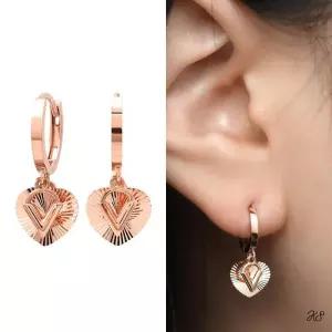 14K 로즈 골드 컷팅 하트 드롭 원터치 링 금 귀걸이