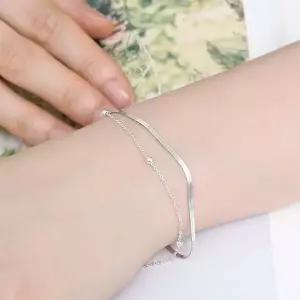 [하프클럽/셀럽하우스]925 실버 스네이크 두줄 볼 체인 은 팔찌